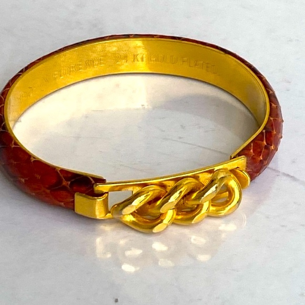 VITA bangle bracelet made n Florence Italy 24kt gold plated leather bangle brown